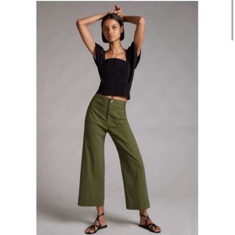 New With Tags 25T Maeve Colette Cropped WideLeg Pants Anthropologie Green / Fern